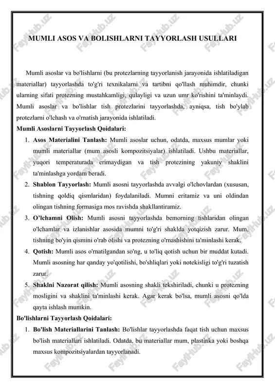 mumli asos va bolishlarni tayyorlash usullari — DOCX