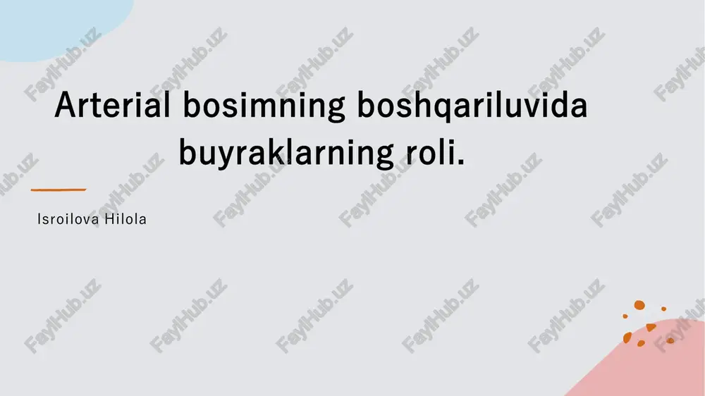 arterial bosimning boshqariluvida buyraklarning roli — PDF