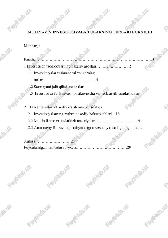 moliyaviy investitsiyalar ularning turlari — DOCX