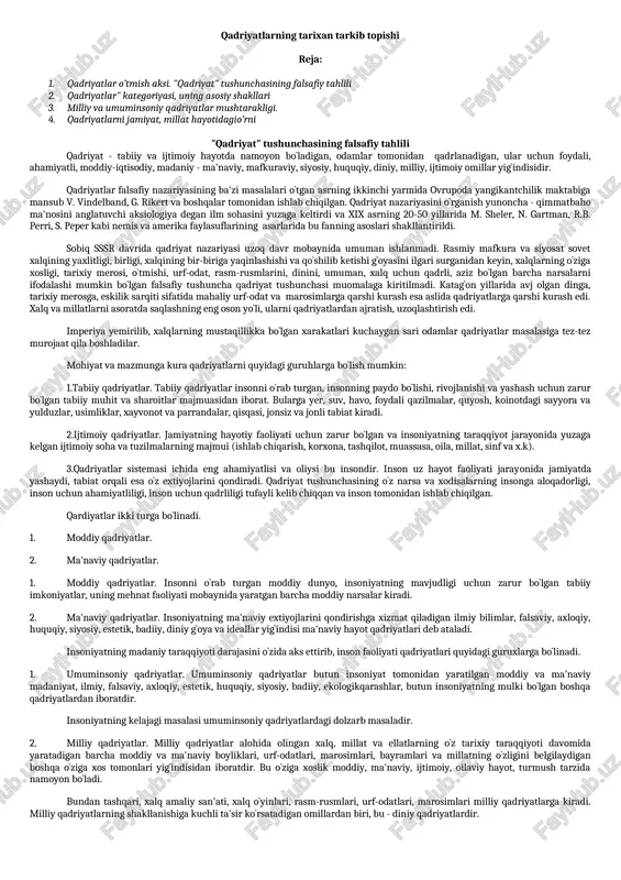 qadriyatlarning tarixan tarkib topishi — DOCX