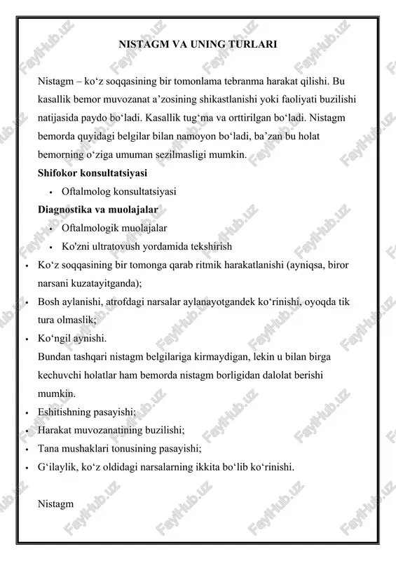 nistagm va uning turlari — DOCX