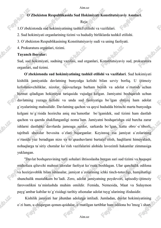 o`zbekiston respublikasida sud hokimiyati konstitutsiyaviy asoslari — DOCX