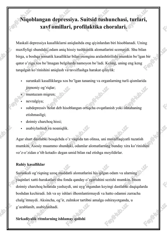 niqoblangan depressiya — DOCX
