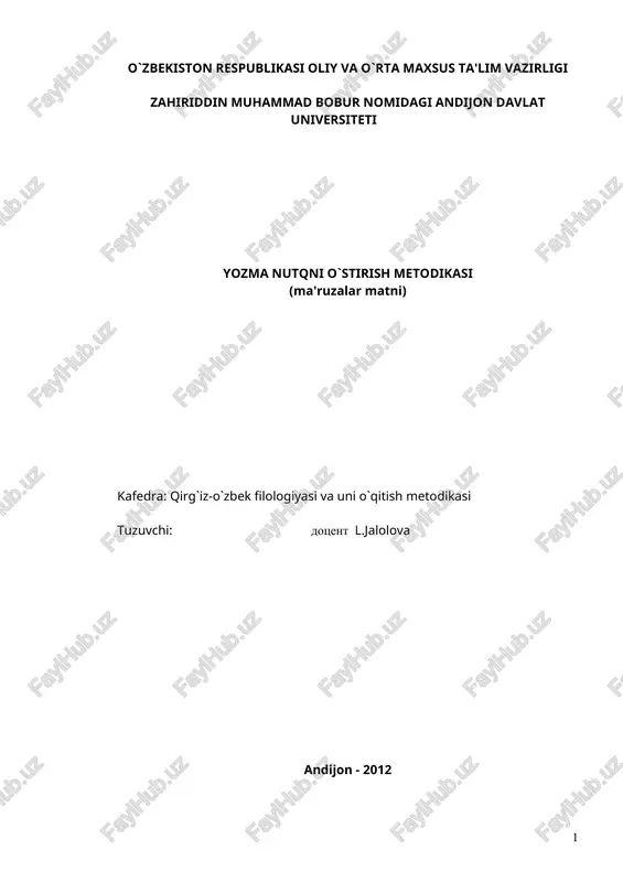 yozma nutqni o`stirish metodikasi — DOC