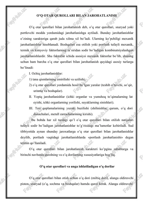o'q otar qurollari bilan jarohatlanish — DOCX