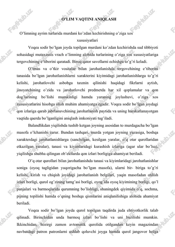 o'lim vaqtini aniqlash — DOCX