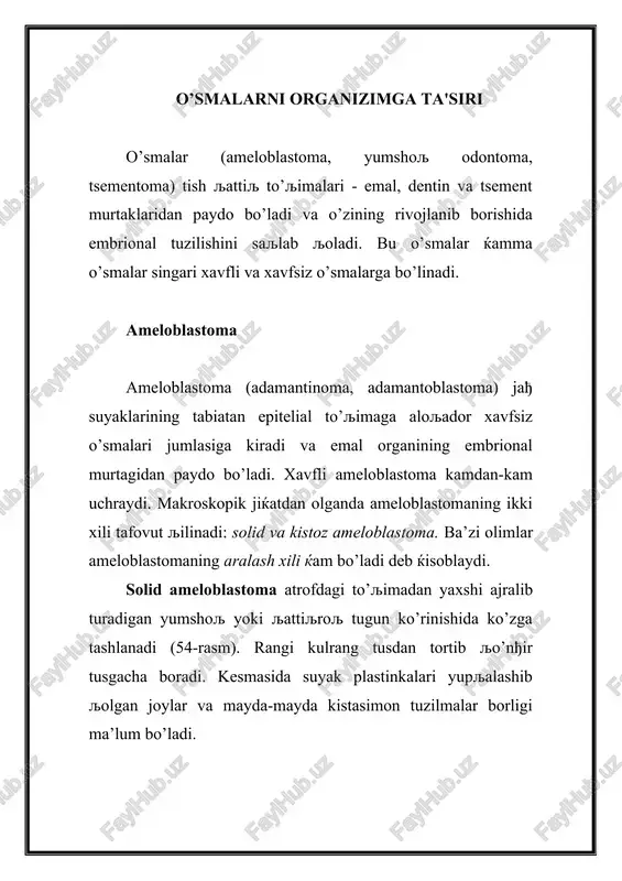 o’smalar (ameloblastoma) — DOCX
