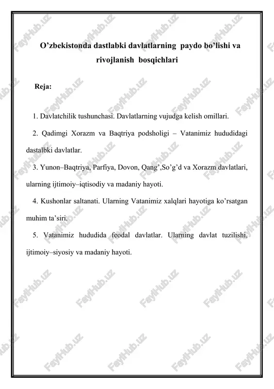 davlatlarning paydo bo’lishi va rivojlanish bosqichlari — DOC