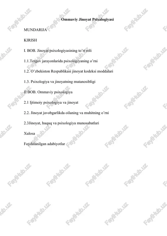 ommaviy jinoyat psixalogiyasi — DOCX