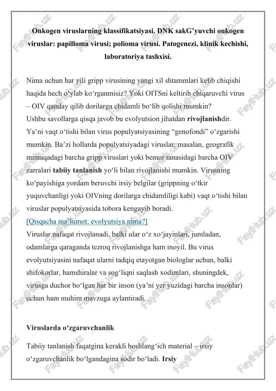 viruslarda oʻzgaruvchanlik — DOCX