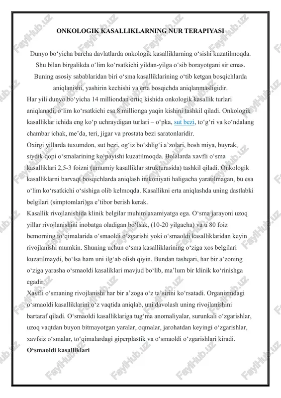 onkologik kasalliklarning nur terapiyasi — DOCX