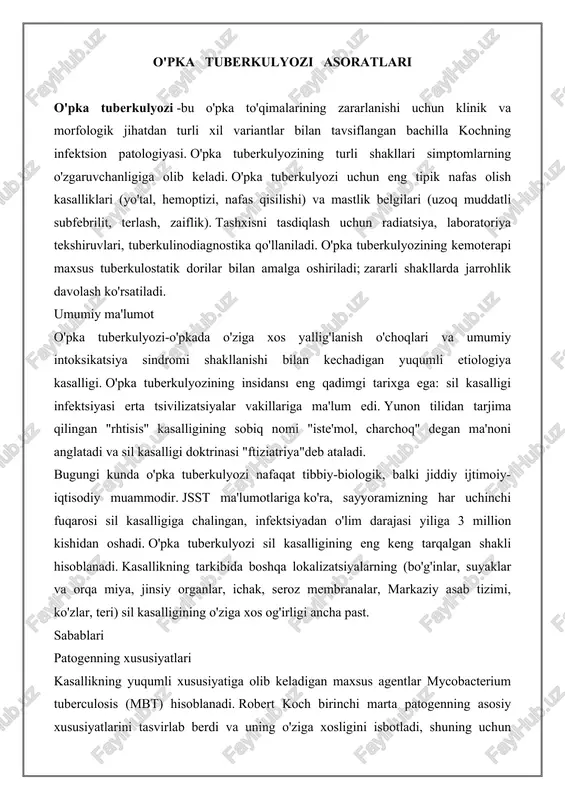 o'pka tuberkulyozi asoratlari — DOCX