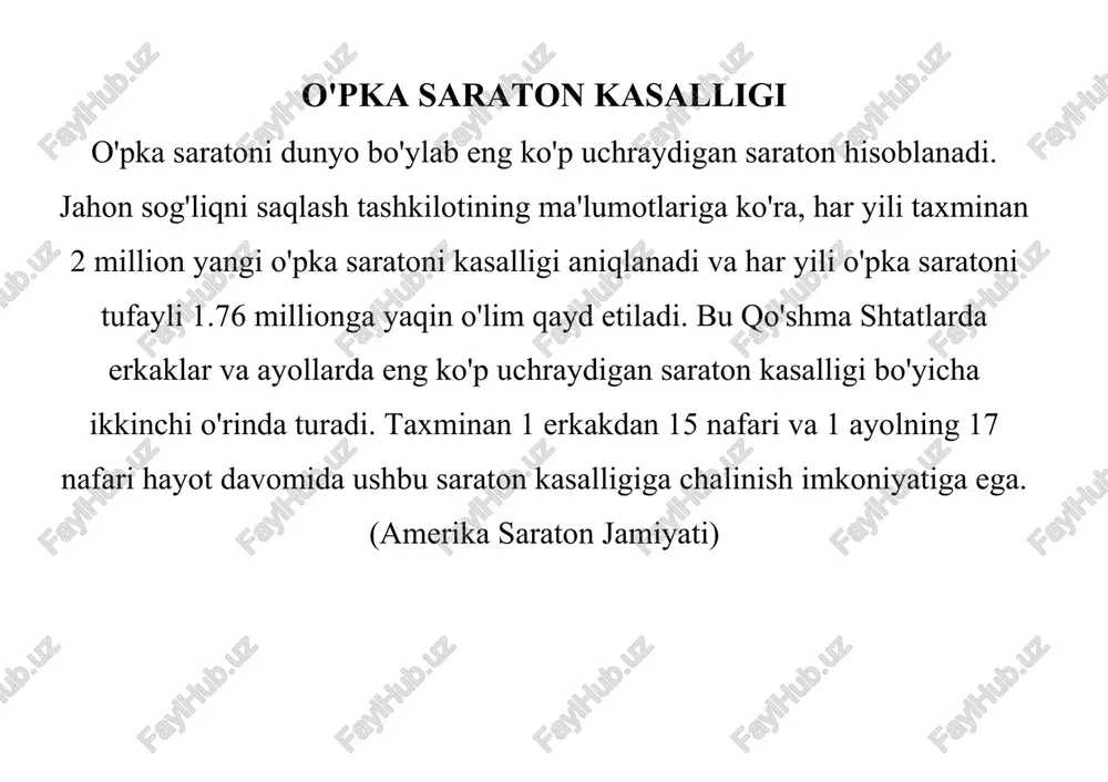 o'pka saraton kasalligi — DOCX