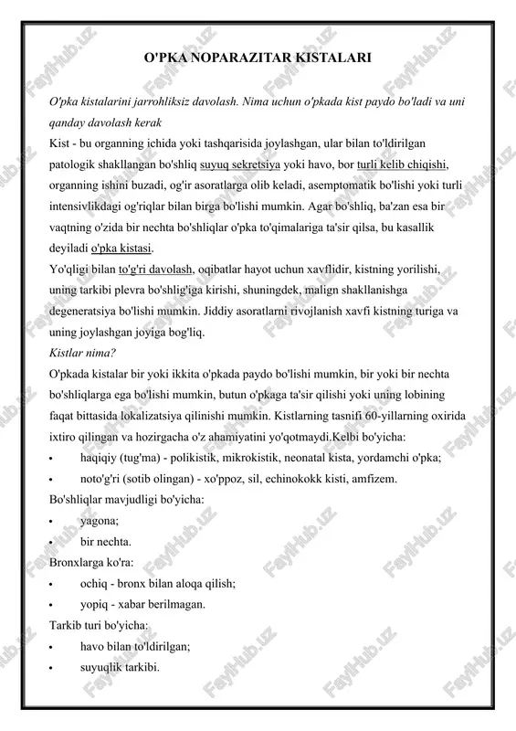 o'pka noparazitar kistalari — DOCX