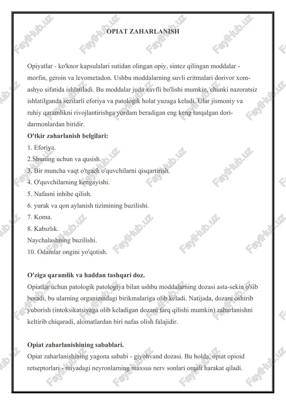 opiyat zaharlanish — DOCX