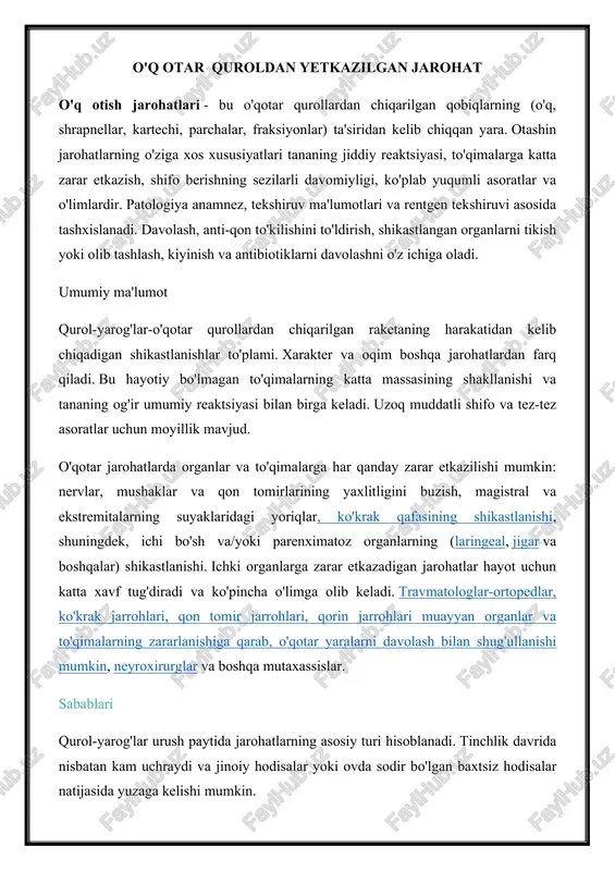 o'q otar quroldan yetkazilgan jarohat — DOCX