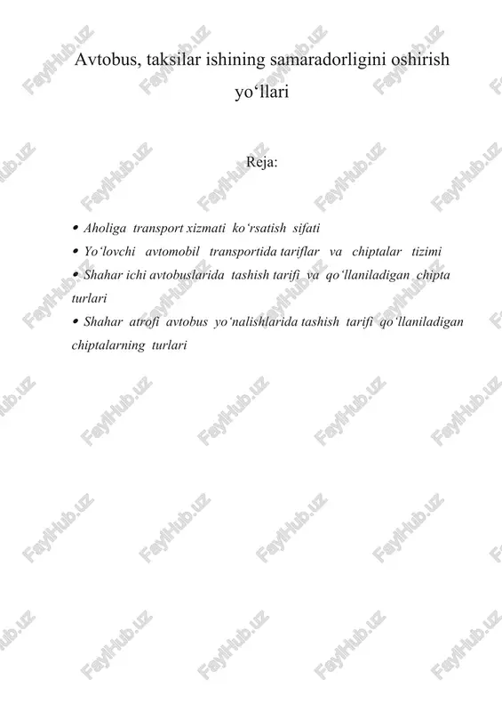 aholiga transport xizmati ko'rsatish sifati — DOCX