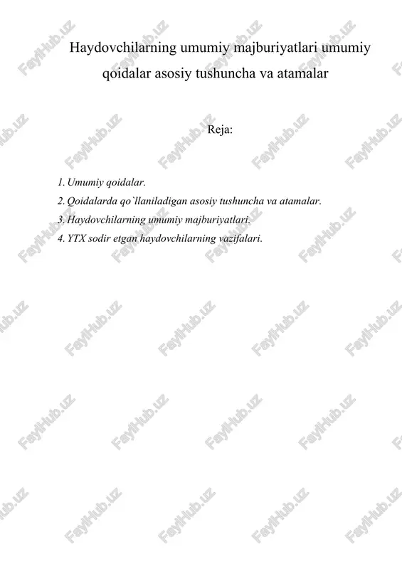 haydovchilarning umumiy majburiyatlari — DOCX