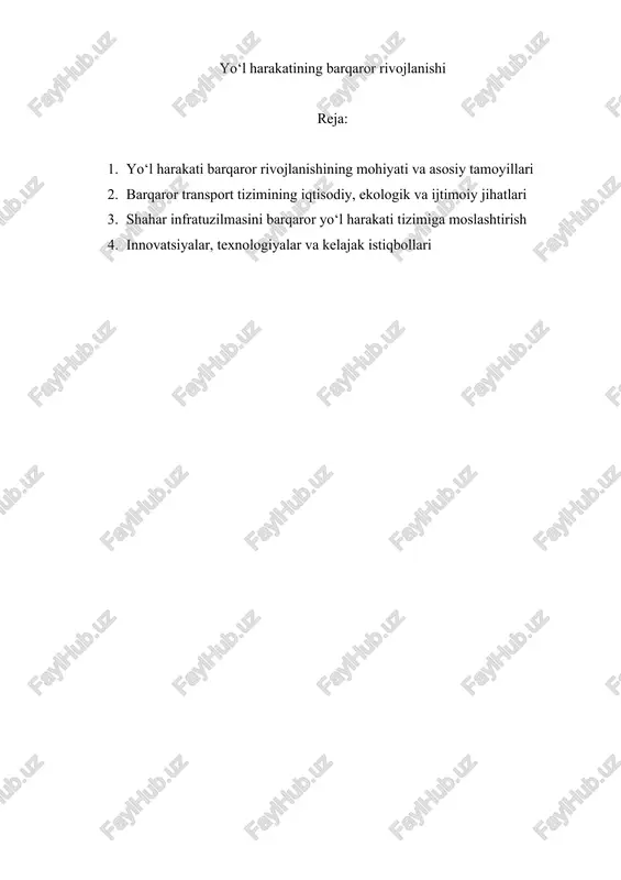 yo‘l harakatining barqaror rivojlanishi — DOCX