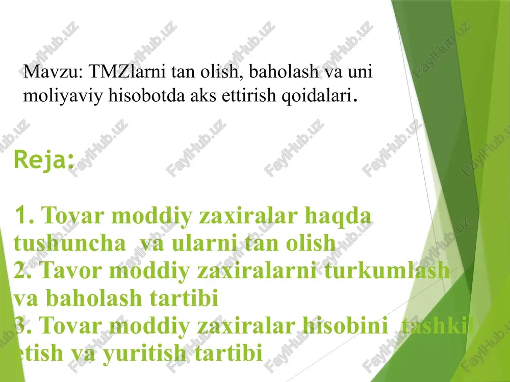 tovar-moddiy zaxiralar haqida tushuncha va ularni tanolish — PPTX