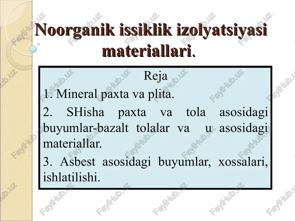 mineral paxta va plita — PPT