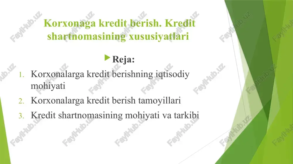 korxonaga kredit berish — PPTX