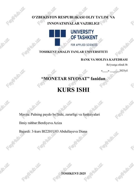 pulning paydo bo‘lishi, zarurligi va funksiyalari — DOCX