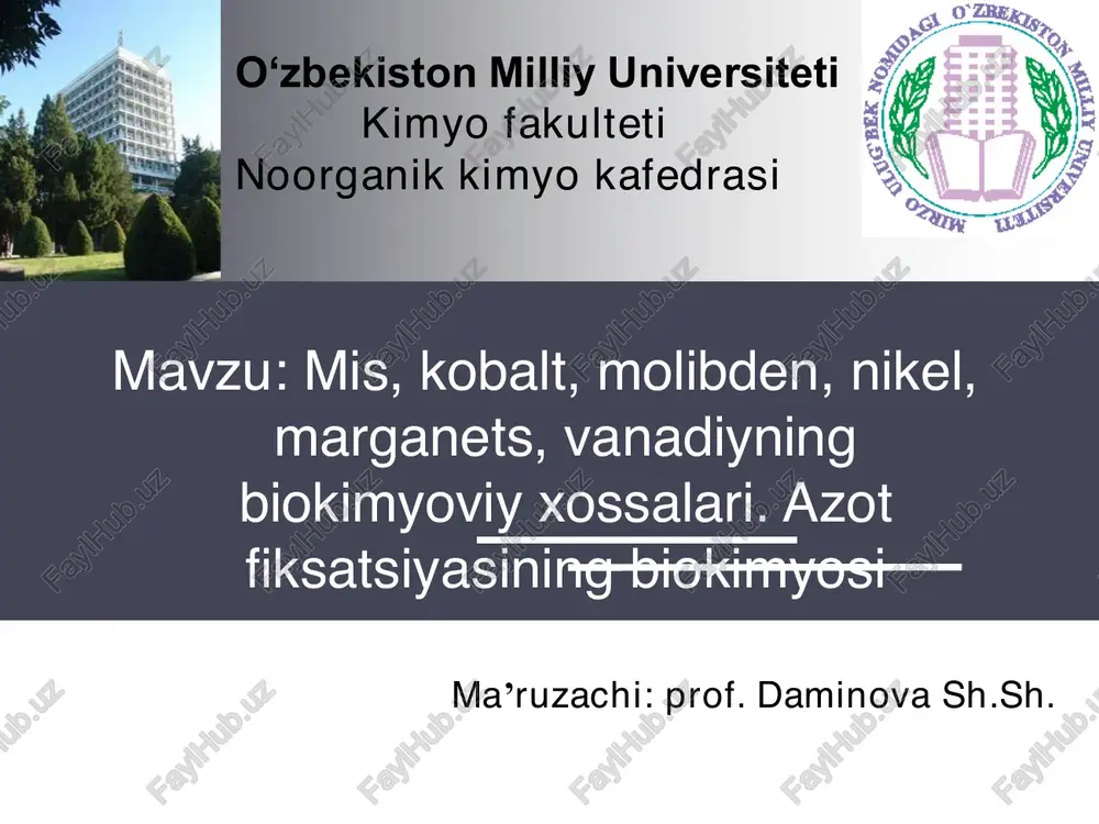 kobalt elementining biokimyoviy roli — PDF