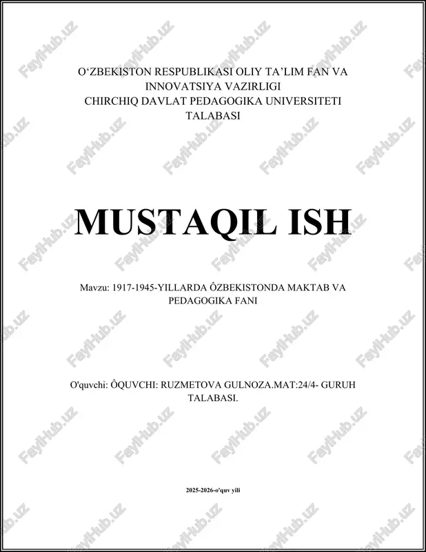 1917-1945-yillarda ôzbekistonda maktab va pedagogika fani — DOCX