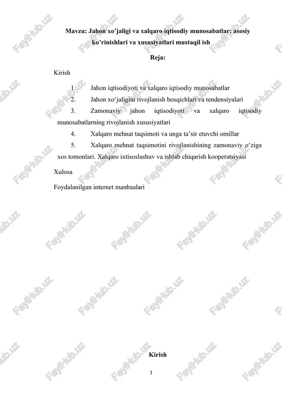 jahon xo’jaligi va xalqaro iqtisodiy munosabatlar — DOCX