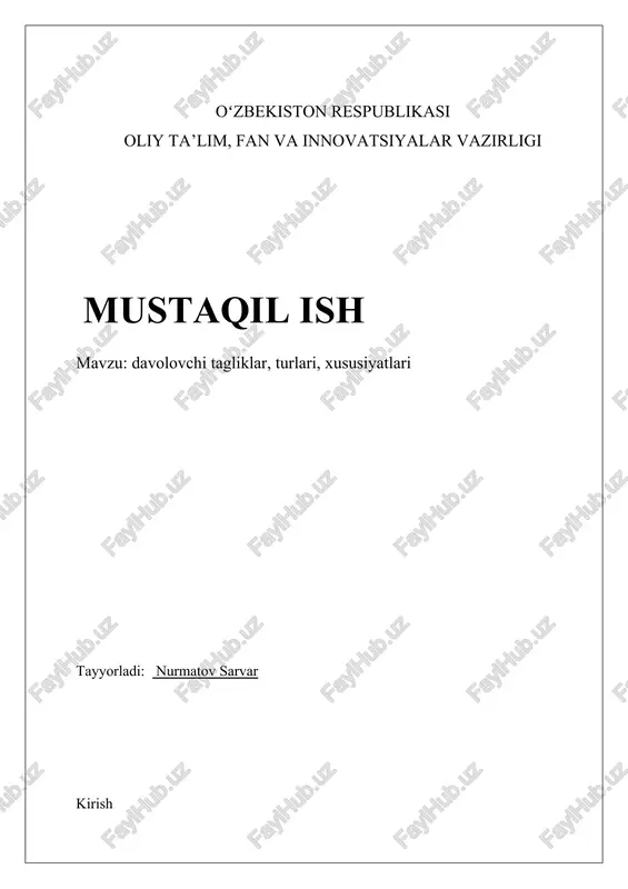 davolovchi tagliklar, turlari, xususiyatlari — DOCX