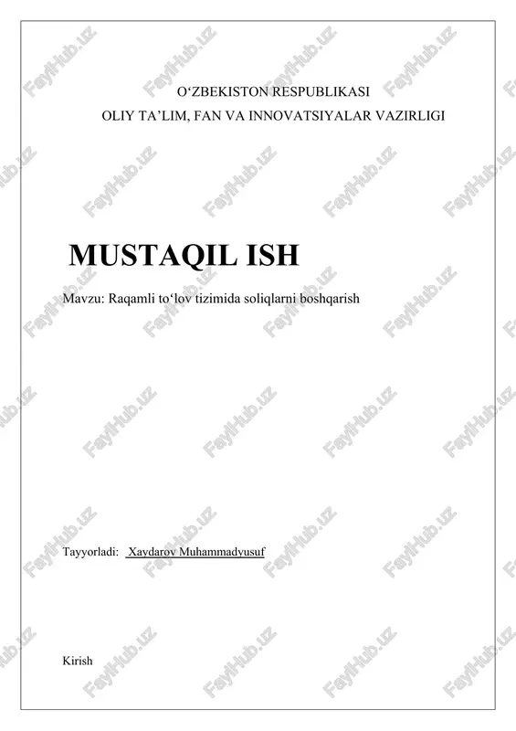 raqamli to'lov tizimida soliqlarni boshqarish — DOCX