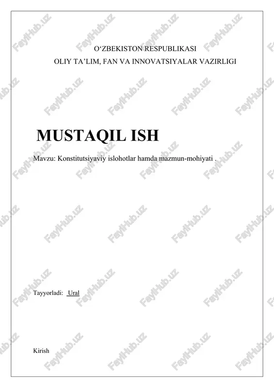 konstitutsiyaviy islohotlar hamda mazmun-mohiyati — DOCX