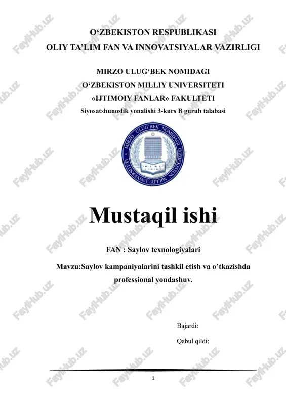 saylov kampaniyalarini tashkil etish va o’tkazishda professional yondashuv — DOCX