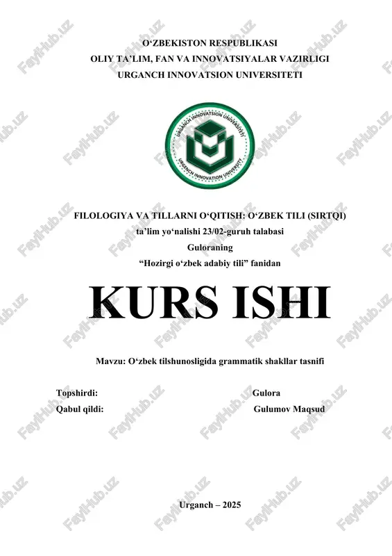 o‘zbek tilshunosligida grammatik shakllar tasnifi — DOCX