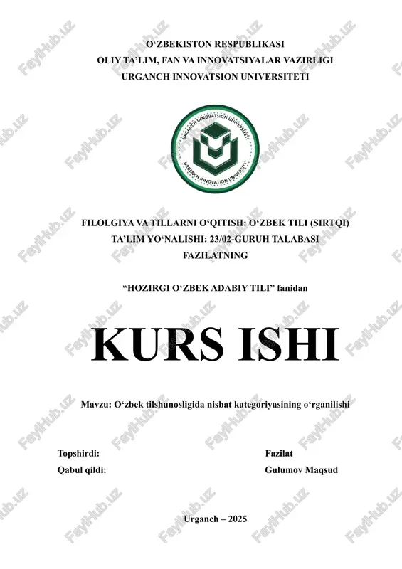 o'zbek tilshunosligida nisbat kategoriyasining o'rganilishi — DOCX