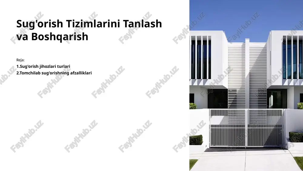 sug'orish tizimlarini tanlash va boshqarish — PPTX