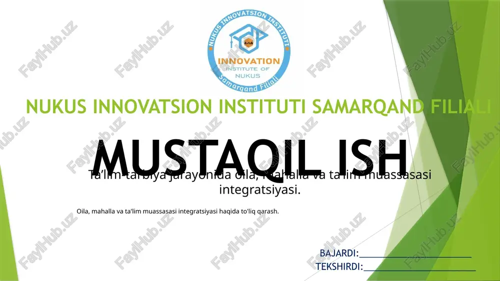 oila, mahalla va ta'lim muassasasi integratsiyasi — PPTX