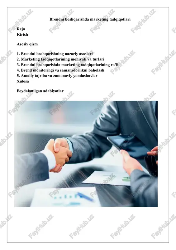 brendni boshqarishda marketing tadqiqotlari — DOCX
