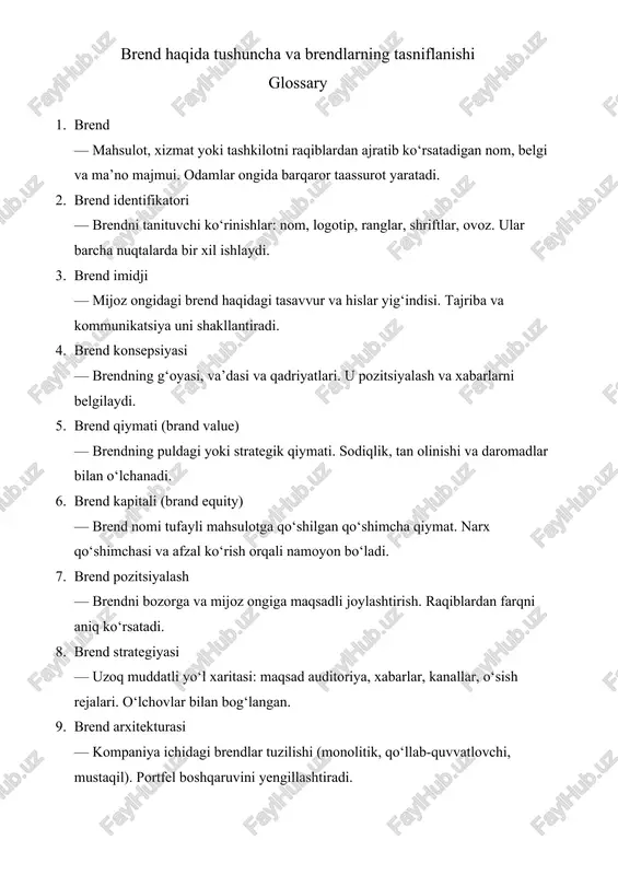 brendning tasnifi — DOCX