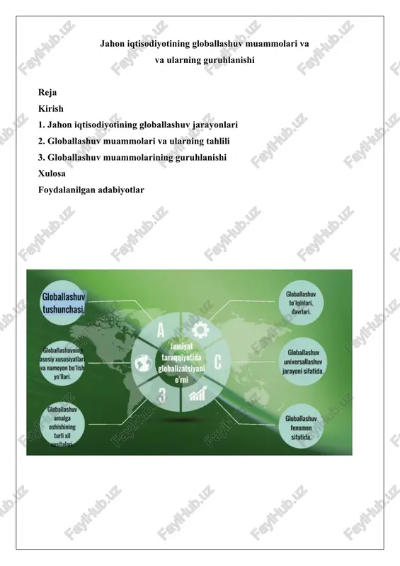 jahon iqtisodiyotining globallashuv muammolari va ularning guruhlanishi — DOCX