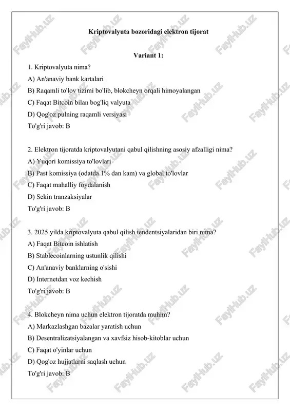 kriptovalyuta bozoridagi elektron tijorat — DOCX