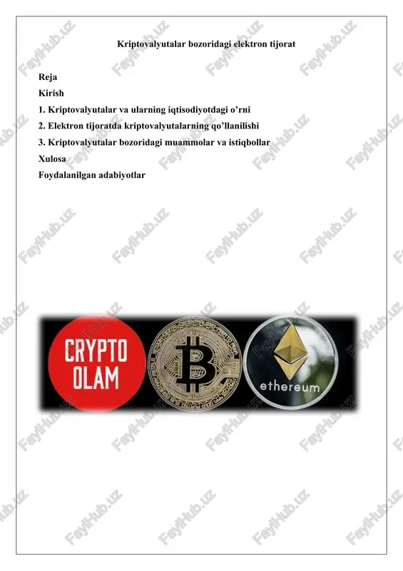 kriptovalyutalar bozoridagi elektron tijorat — DOCX