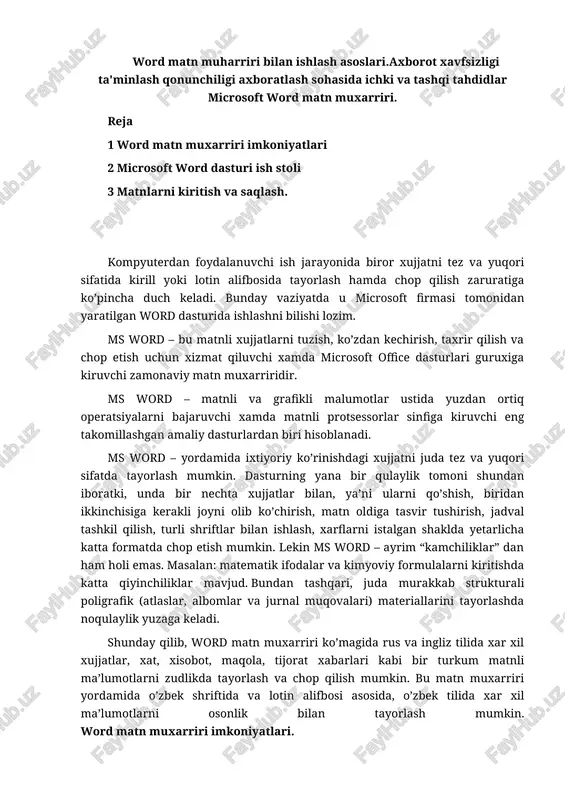 microsoft word matn muxarriri — DOCX
