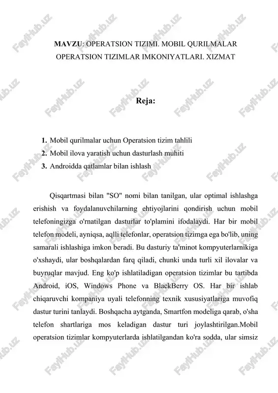 mobil operatsion tizimlar — DOCX
