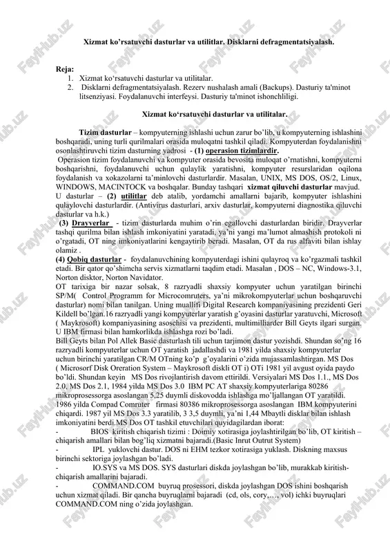 xizmat ko’rsatuvchi dasturlar va utilitalar — DOCX