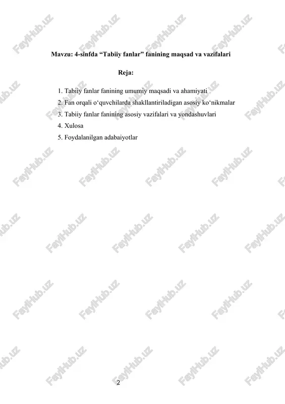 4-sinfda "tabiiy fanlar"fanining maqsad va vazifalari — DOCX