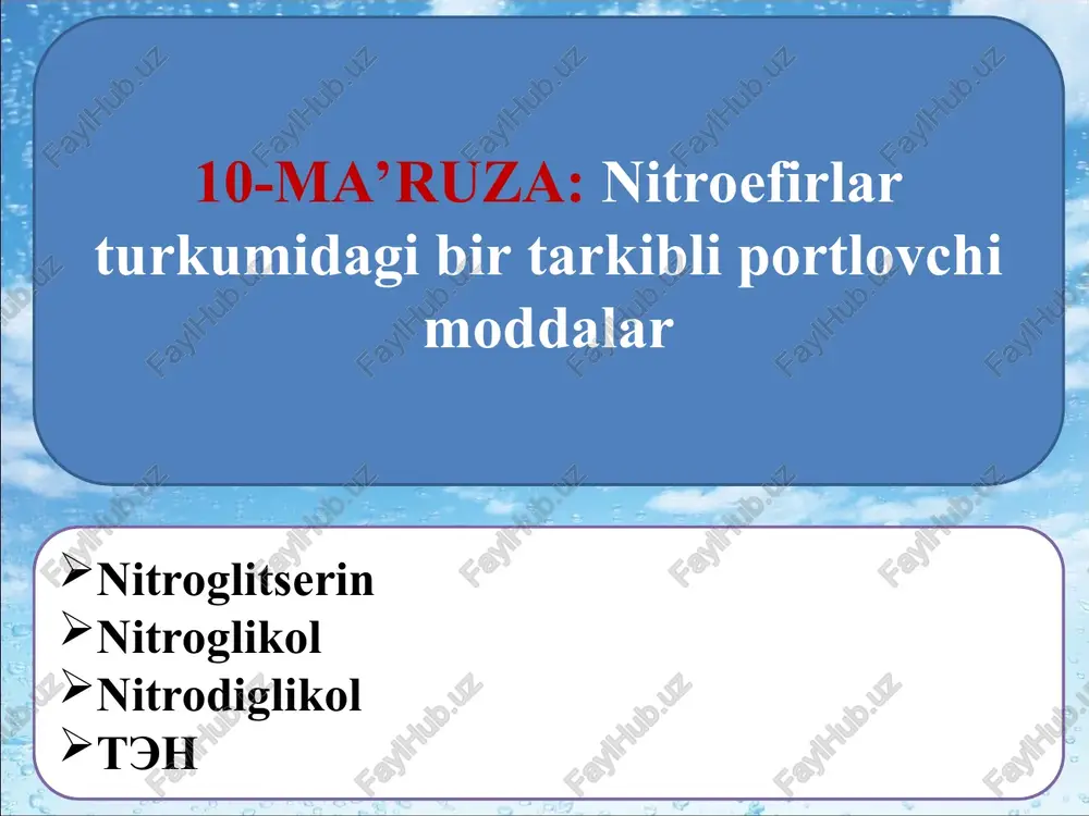 nitroefirlar turkumidagi bir tarkibliportlovchi moddalar — PPT