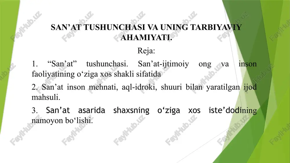 san’at tushunchasi va uning tarbiyaviy ahamiyati — PPTX