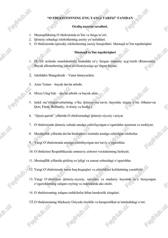 o‘zbekistonning eng yangi tarixi — DOCX